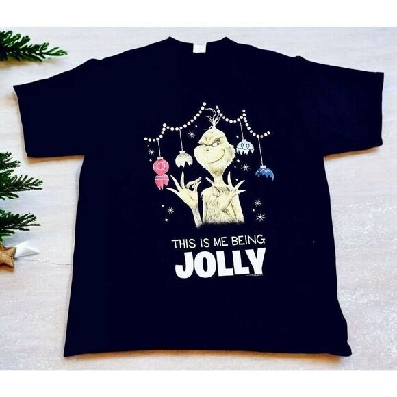 Vintage Grinch This Is Me Being Jolly Tshirt Men’s XL Black Christmas Fast Ship - Picture 1 of 10